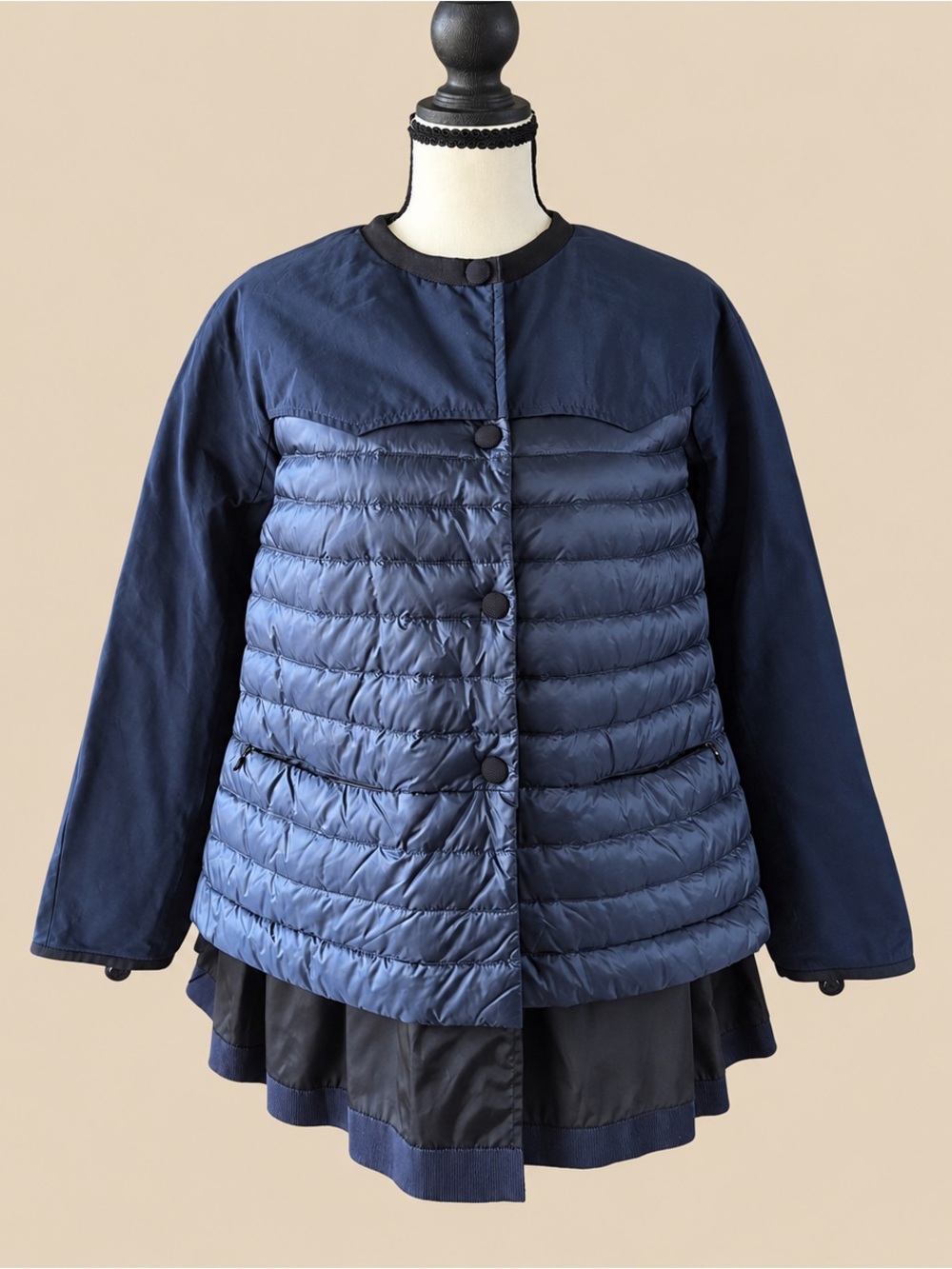 Quiet Luxury Moncler Cereste Navy Peplum Snap Front Jacket 00